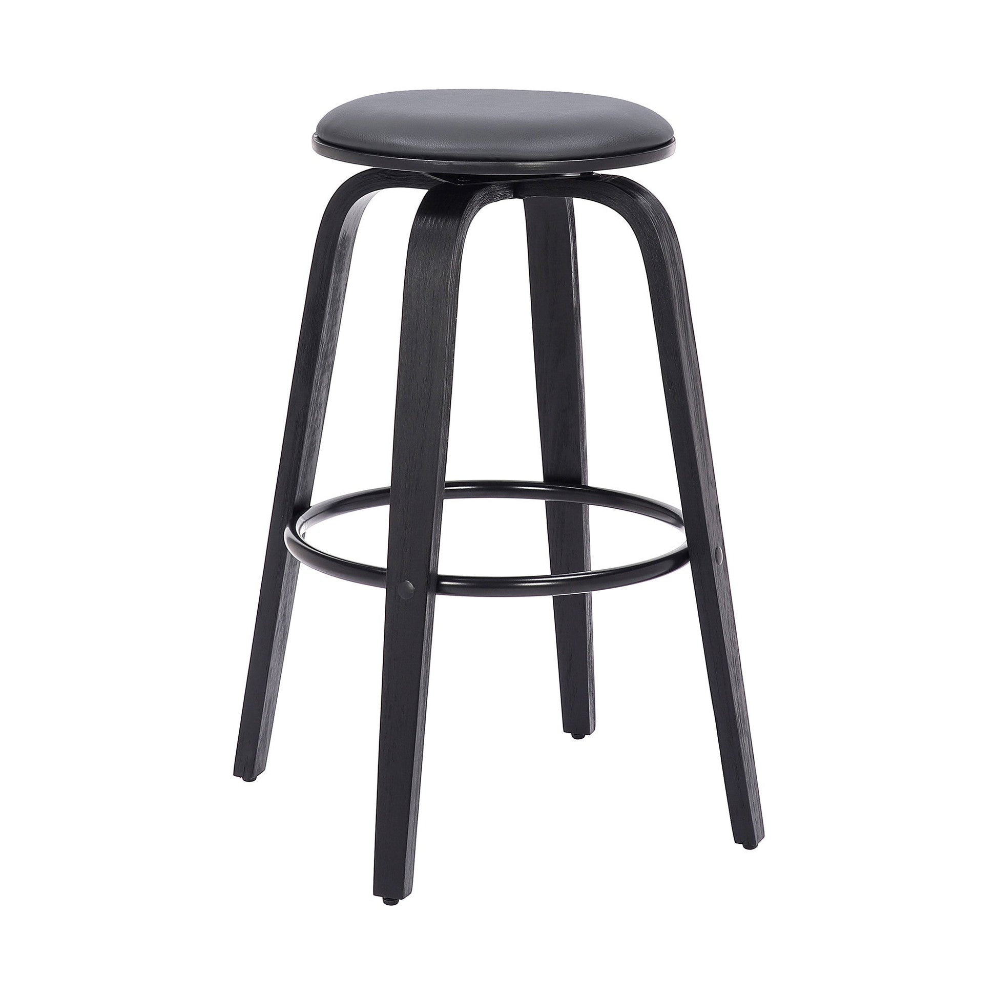 HomeRoots 26" Gray Faux Leather Backless Modern Swivel Bar Stool
