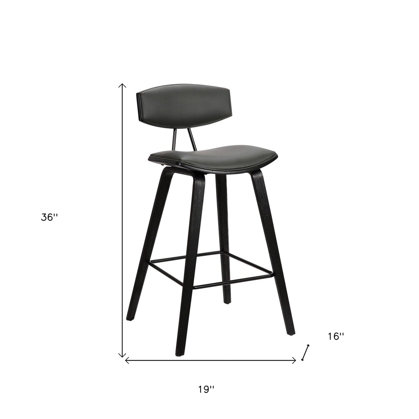 HomeRoots 26" Gray Faux Leather Mid Century Modern Bar Stool
