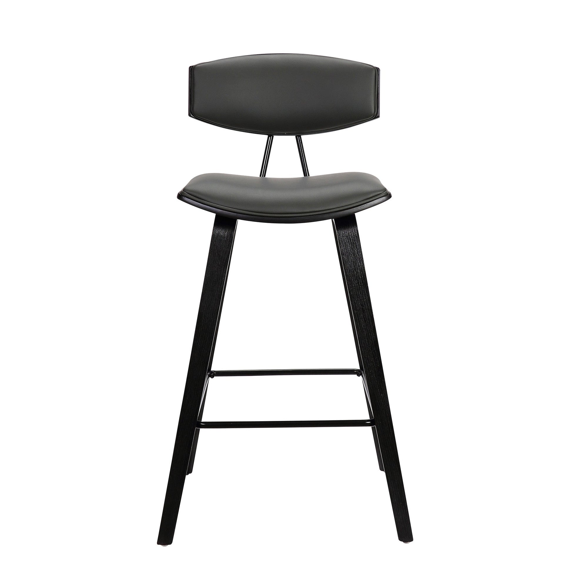 HomeRoots 26" Gray Faux Leather Mid Century Modern Bar Stool