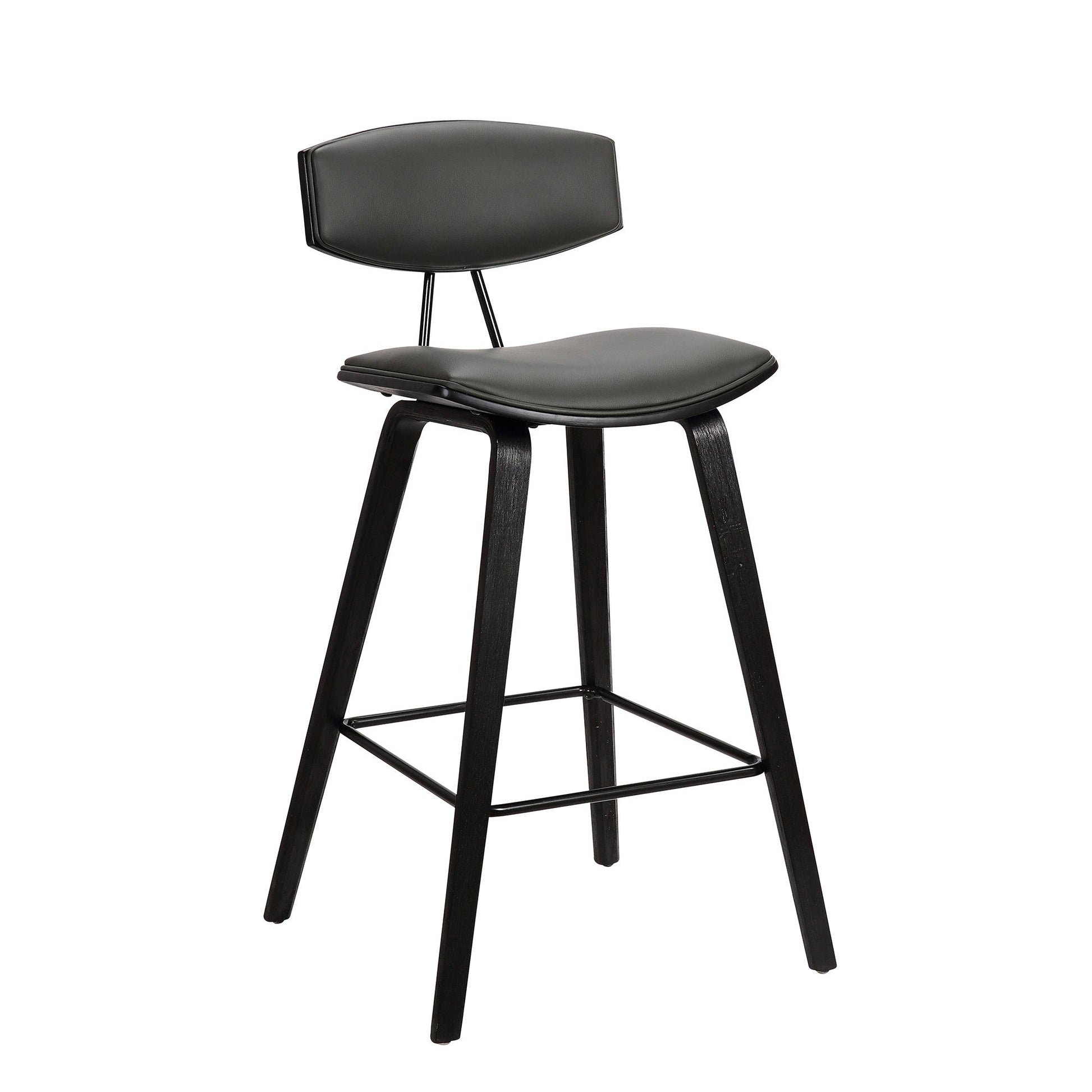 HomeRoots 26" Gray Faux Leather Mid Century Modern Bar Stool