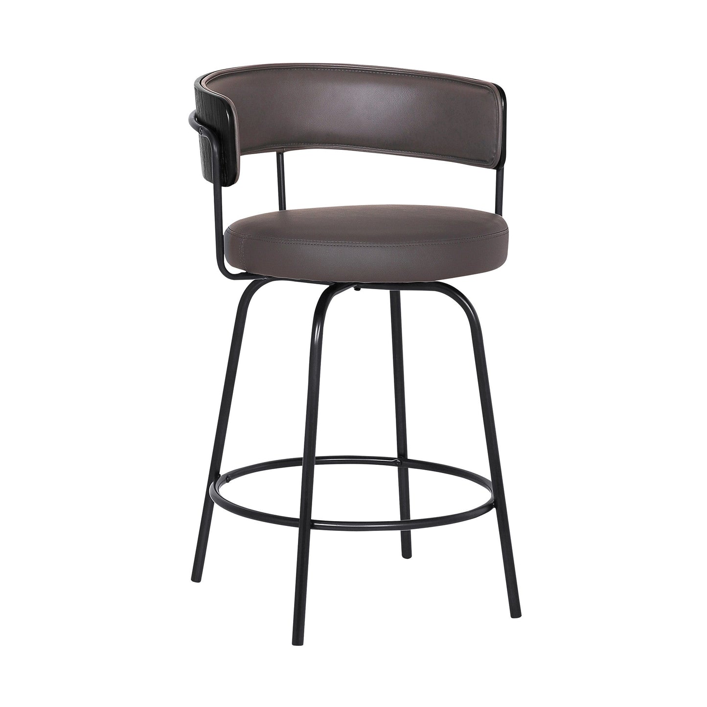 HomeRoots 26" Gray Faux Leather Modern Swivel Bar Stool