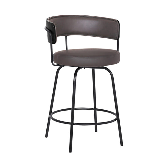 HomeRoots 26" Gray Faux Leather Modern Swivel Bar Stool
