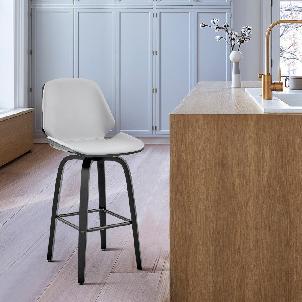 HomeRoots 26" Gray Faux Leather Swivel Seat Wooden Bar Stool