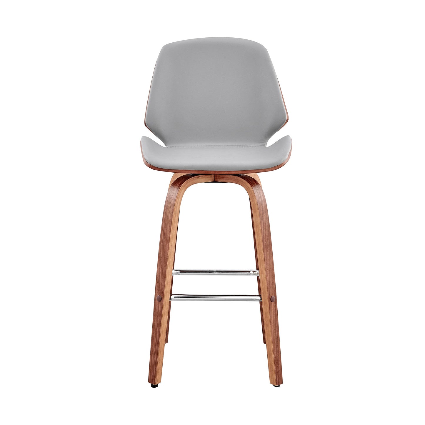 HomeRoots 26" Gray Faux Leather Swivel Seat Wooden Bar Stool