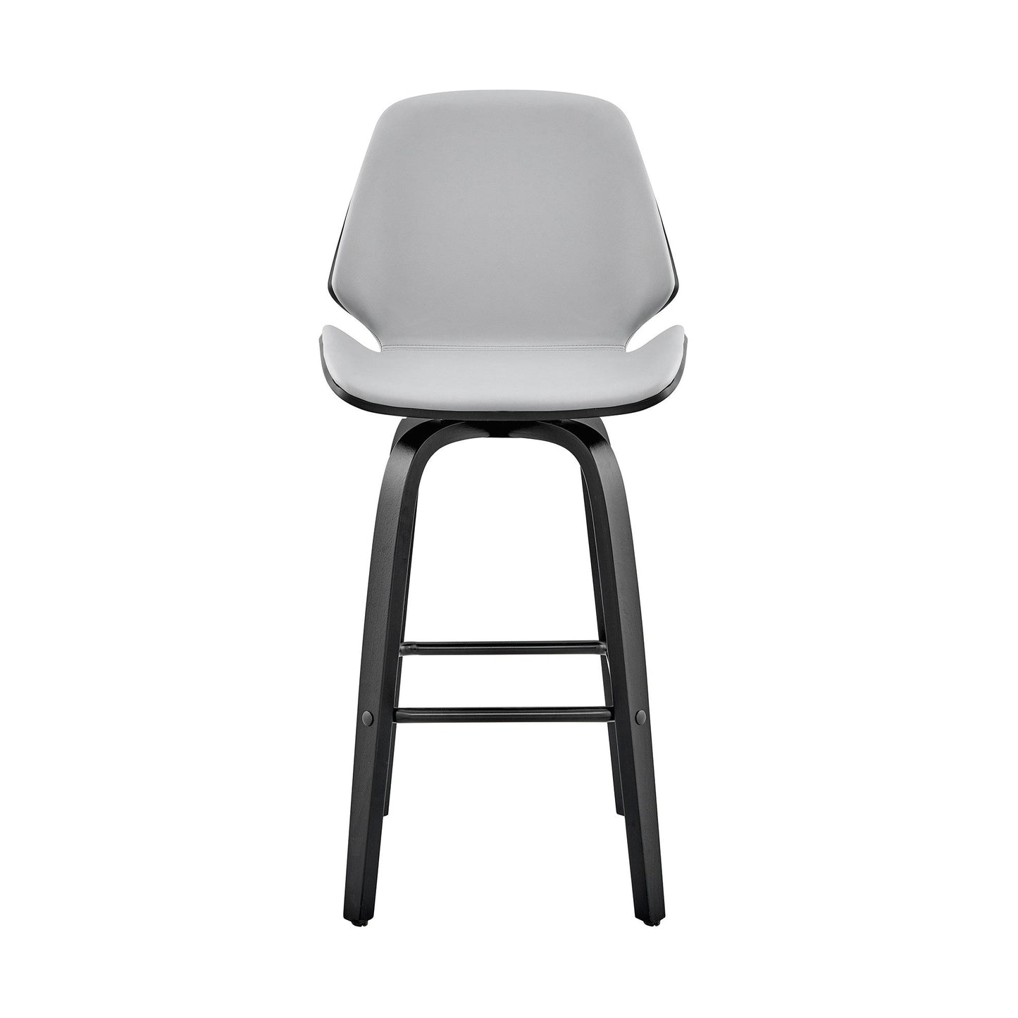 HomeRoots 26" Gray Faux Leather Swivel Seat Wooden Bar Stool