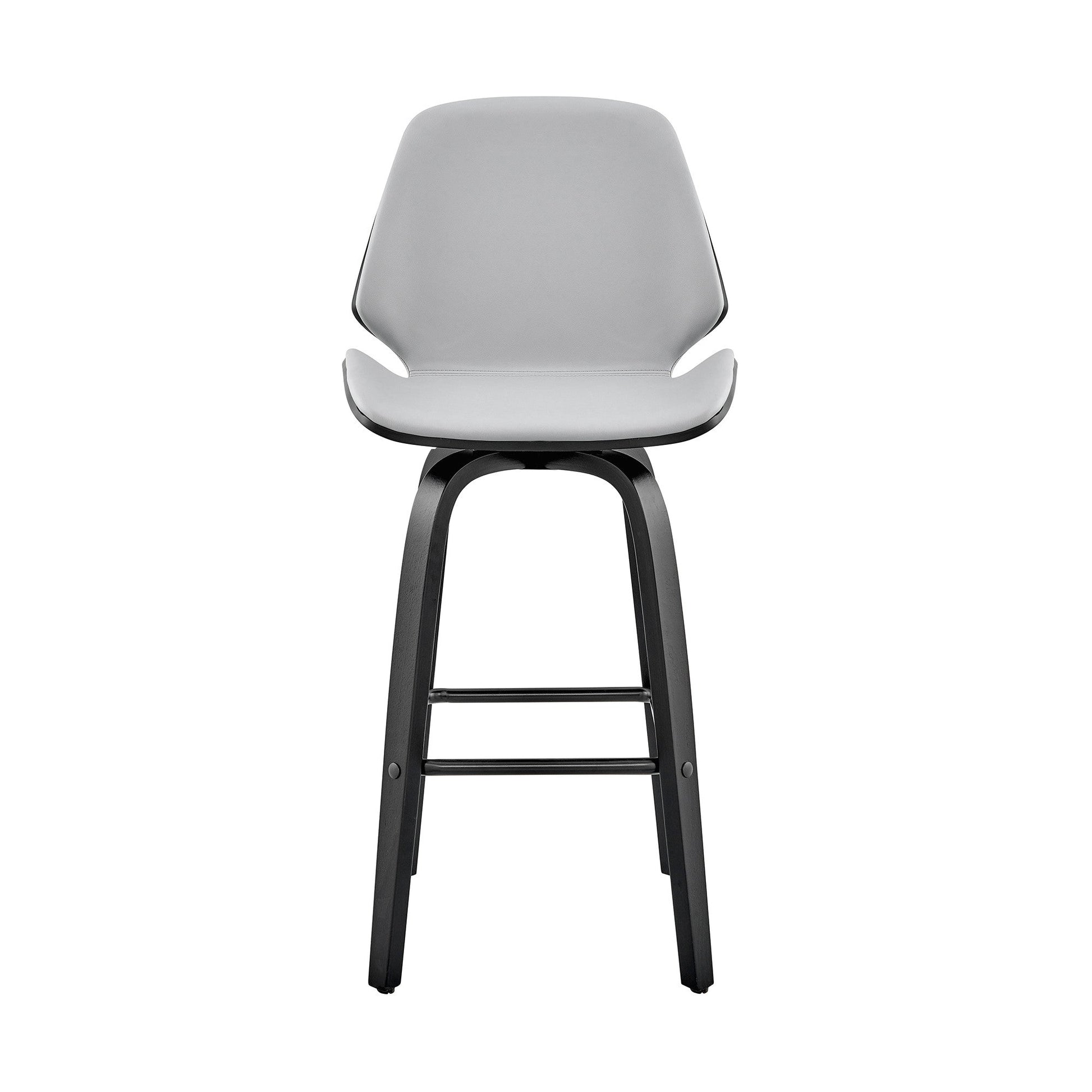 HomeRoots 26" Gray Faux Leather Swivel Seat Wooden Bar Stool