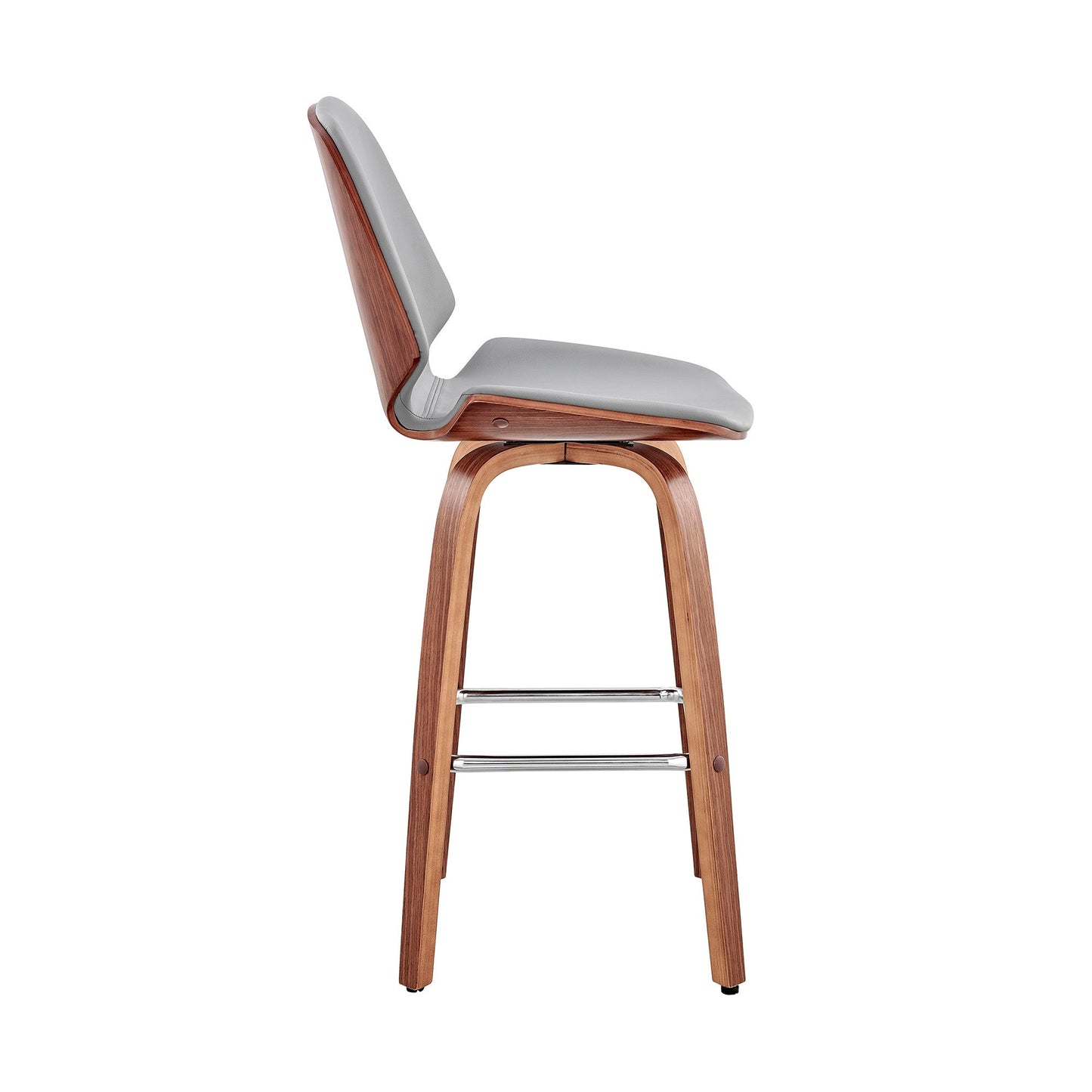 HomeRoots 26" Gray Faux Leather Swivel Seat Wooden Bar Stool