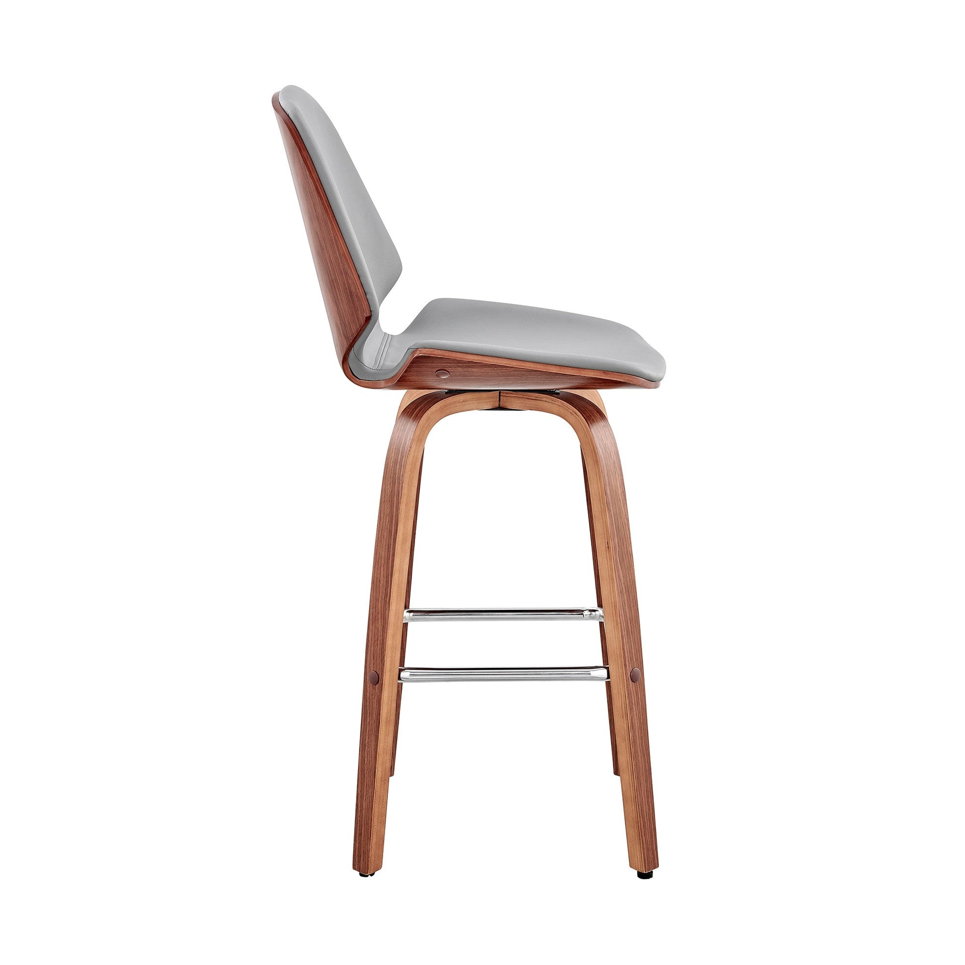 HomeRoots 26" Gray Faux Leather Swivel Seat Wooden Bar Stool