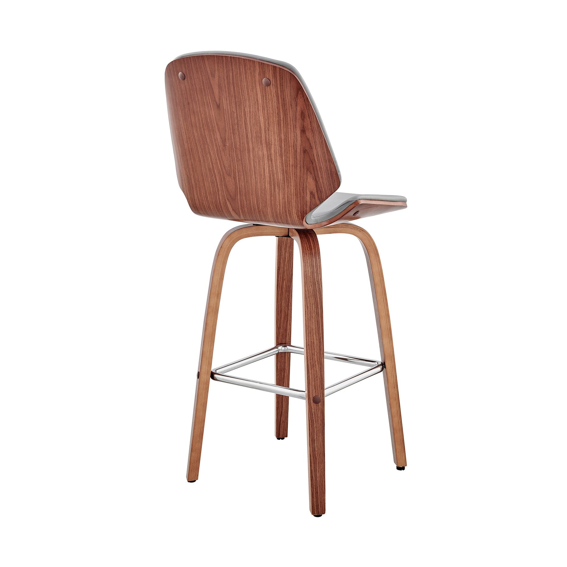 HomeRoots 26" Gray Faux Leather Swivel Seat Wooden Bar Stool