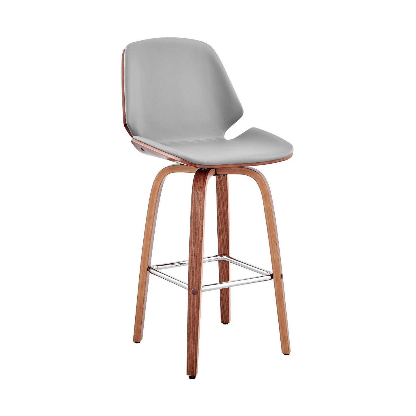HomeRoots 26" Gray Faux Leather Swivel Seat Wooden Bar Stool