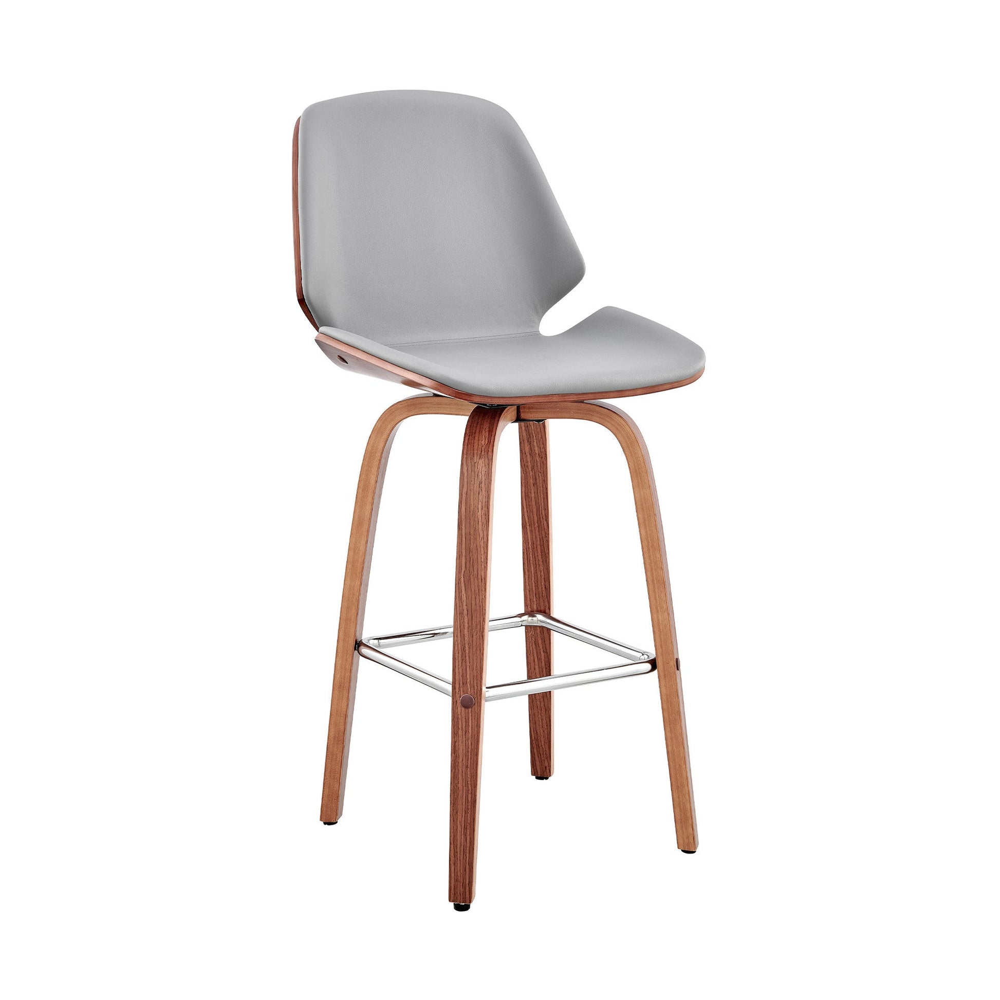 HomeRoots 26" Gray Faux Leather Swivel Seat Wooden Bar Stool