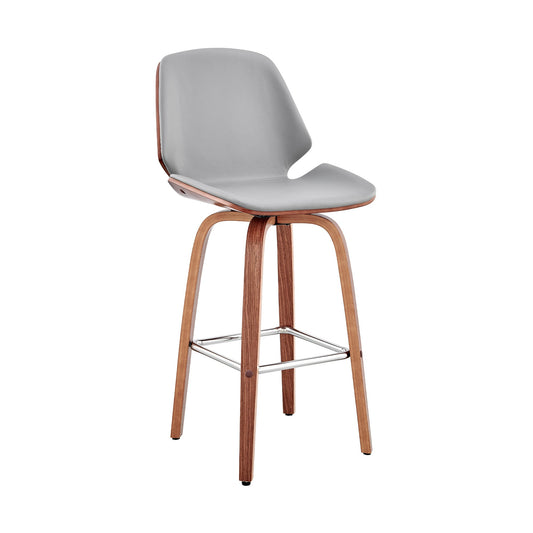 HomeRoots 26" Gray Faux Leather Swivel Seat Wooden Bar Stool