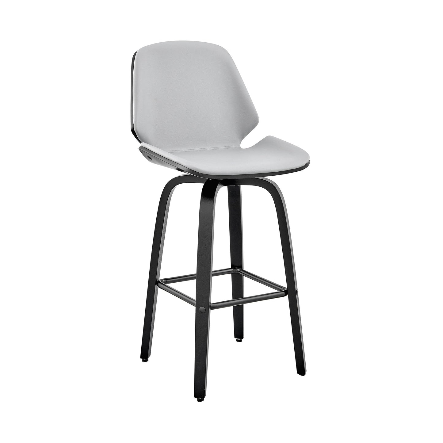 HomeRoots 26" Gray Faux Leather Swivel Seat Wooden Bar Stool