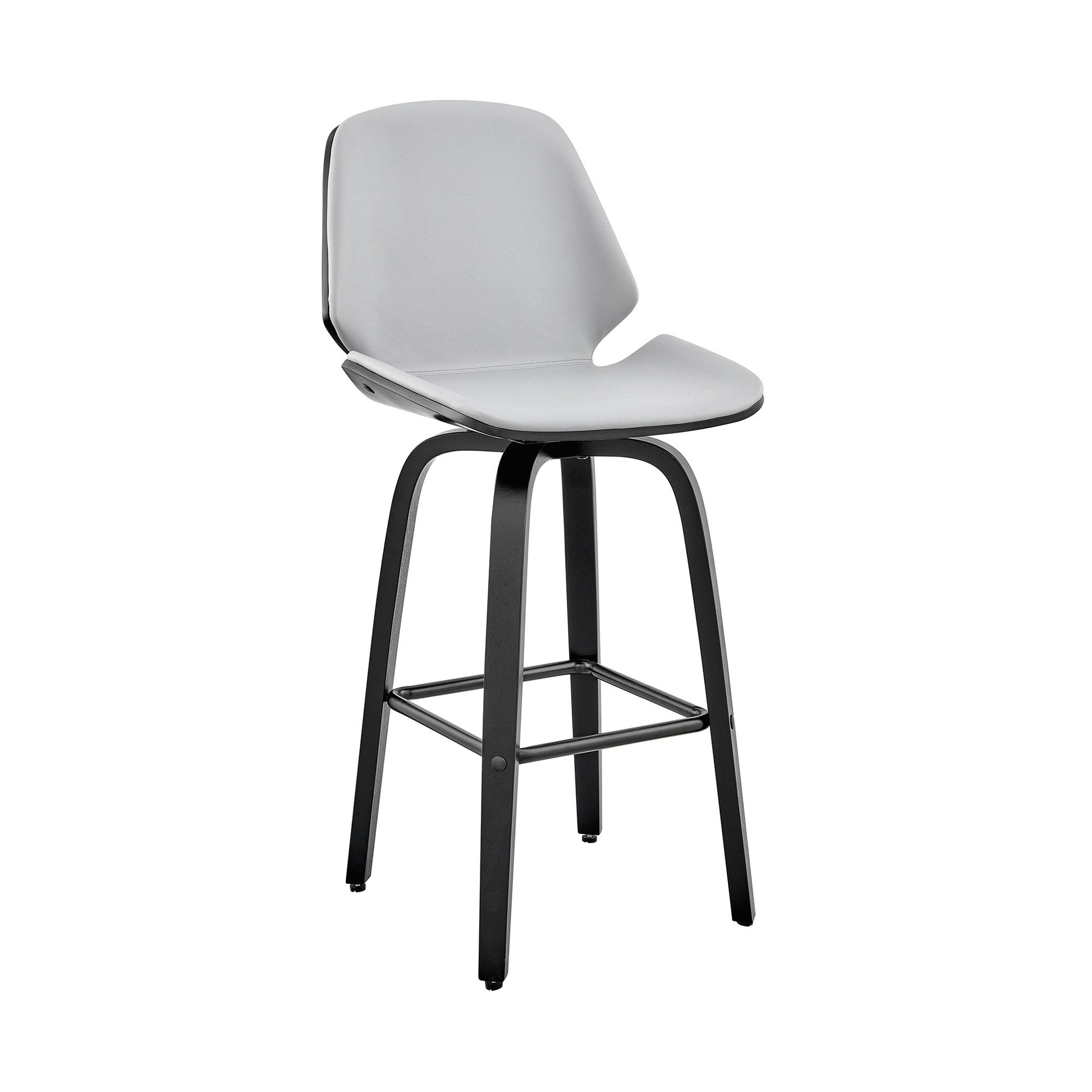 HomeRoots 26" Gray Faux Leather Swivel Seat Wooden Bar Stool