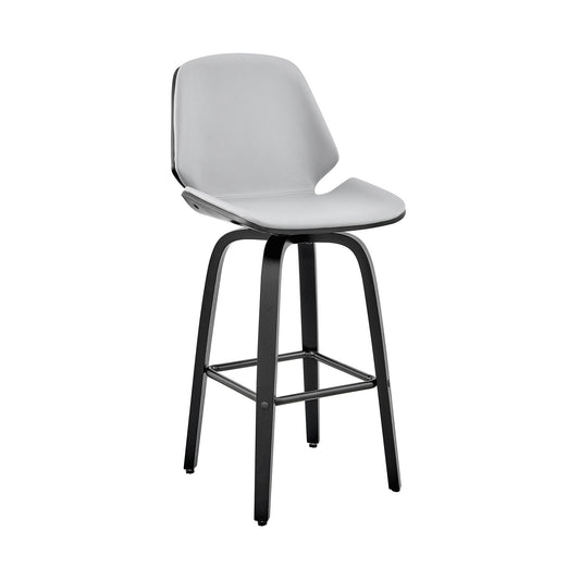 HomeRoots 26" Gray Faux Leather Swivel Seat Wooden Bar Stool
