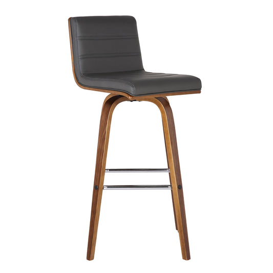 HomeRoots 26" Gray Faux Leather Wooden Swivel Bar Stool