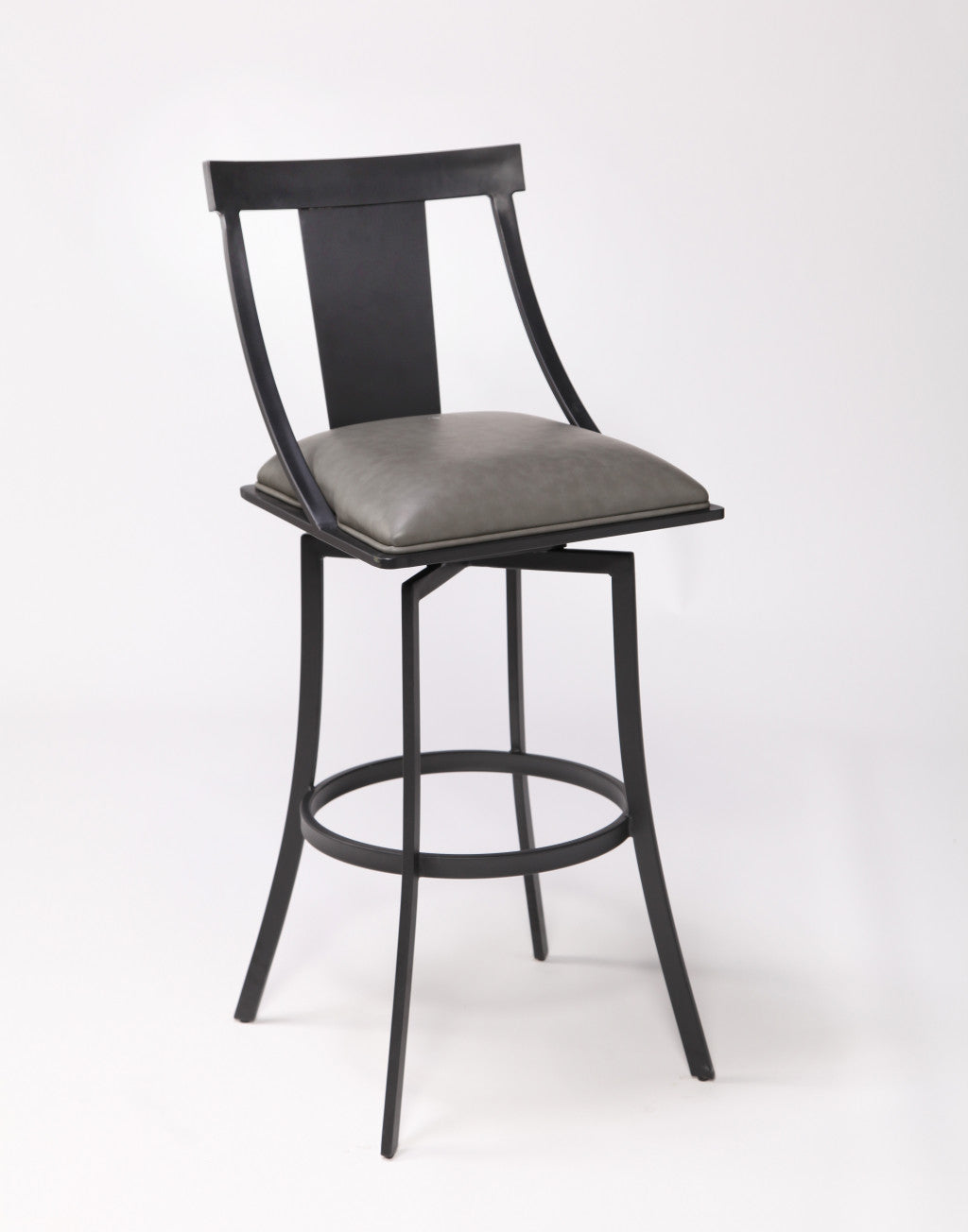 HomeRoots 26" Gray Faux Leather and Metal Square Seat Swivel Bar Stool