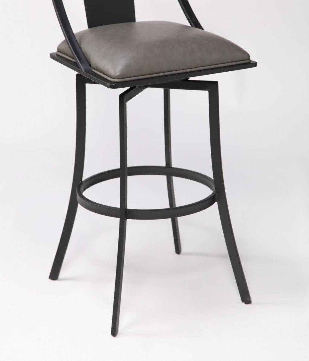 HomeRoots 26" Gray Faux Leather and Metal Square Seat Swivel Bar Stool