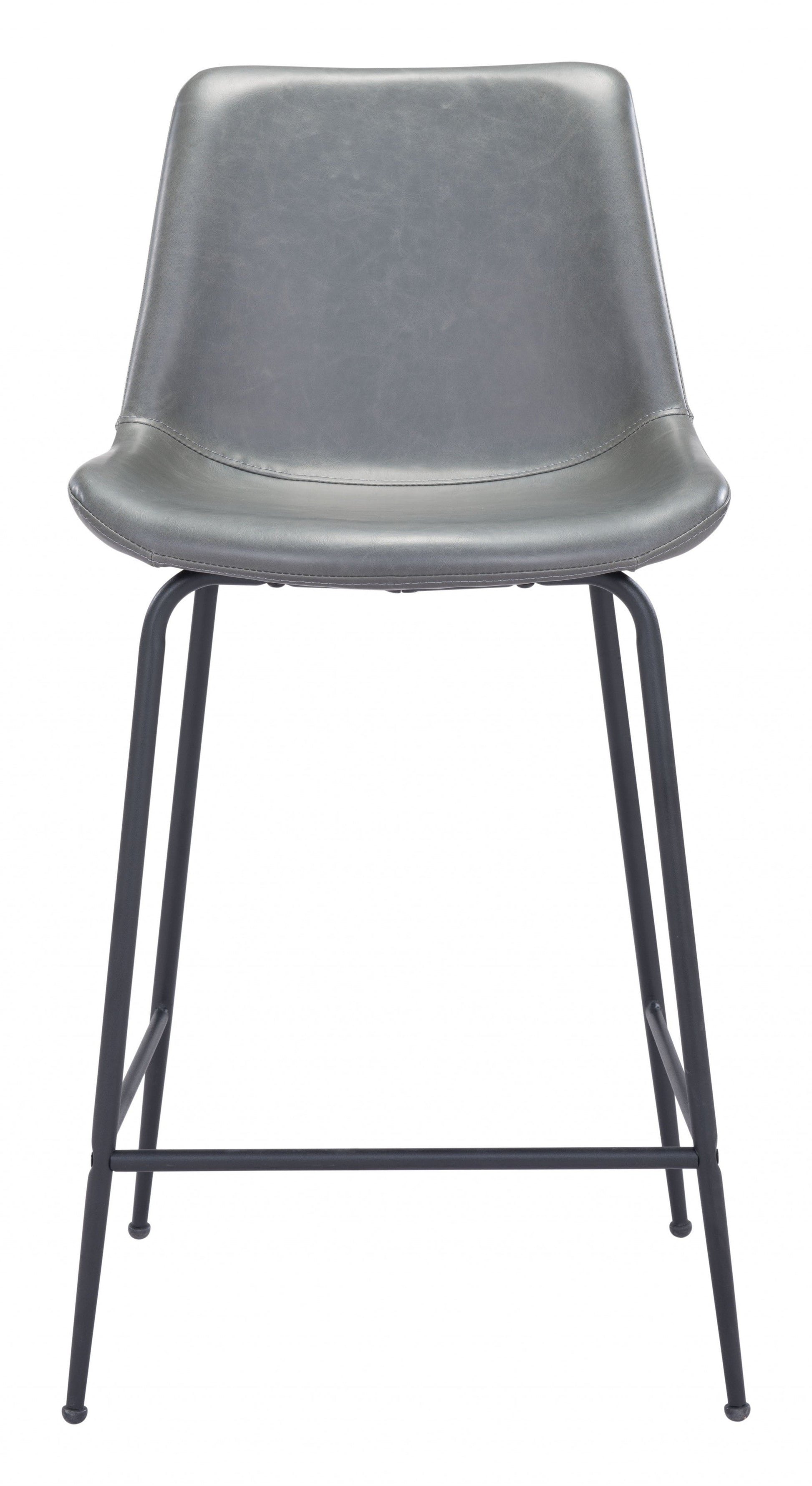HomeRoots 26" Gray Low Back Counter Height Bar Chair With Black Steel Finish