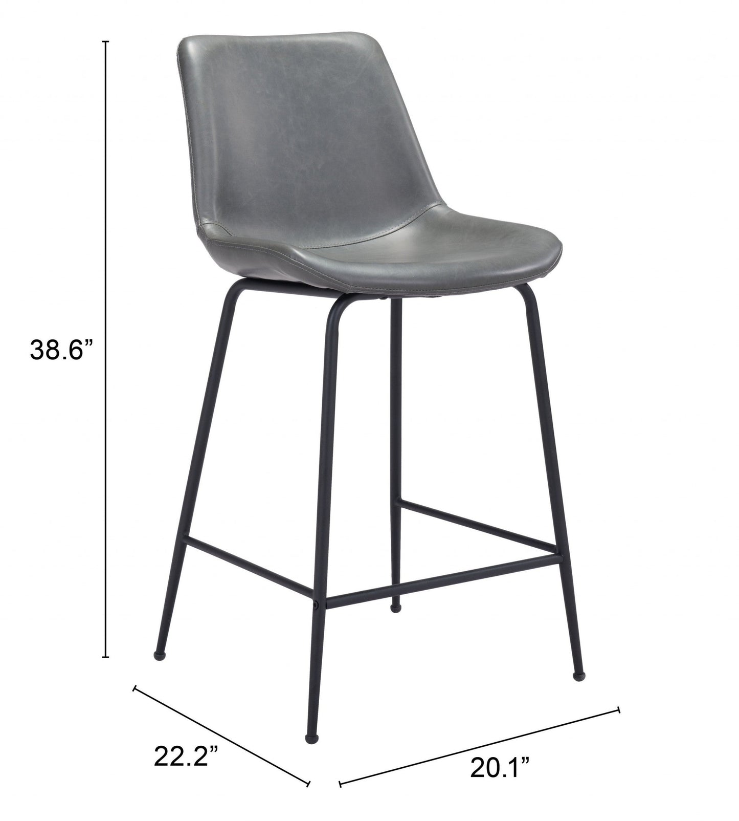 HomeRoots 26" Gray Low Back Counter Height Bar Chair With Black Steel Finish