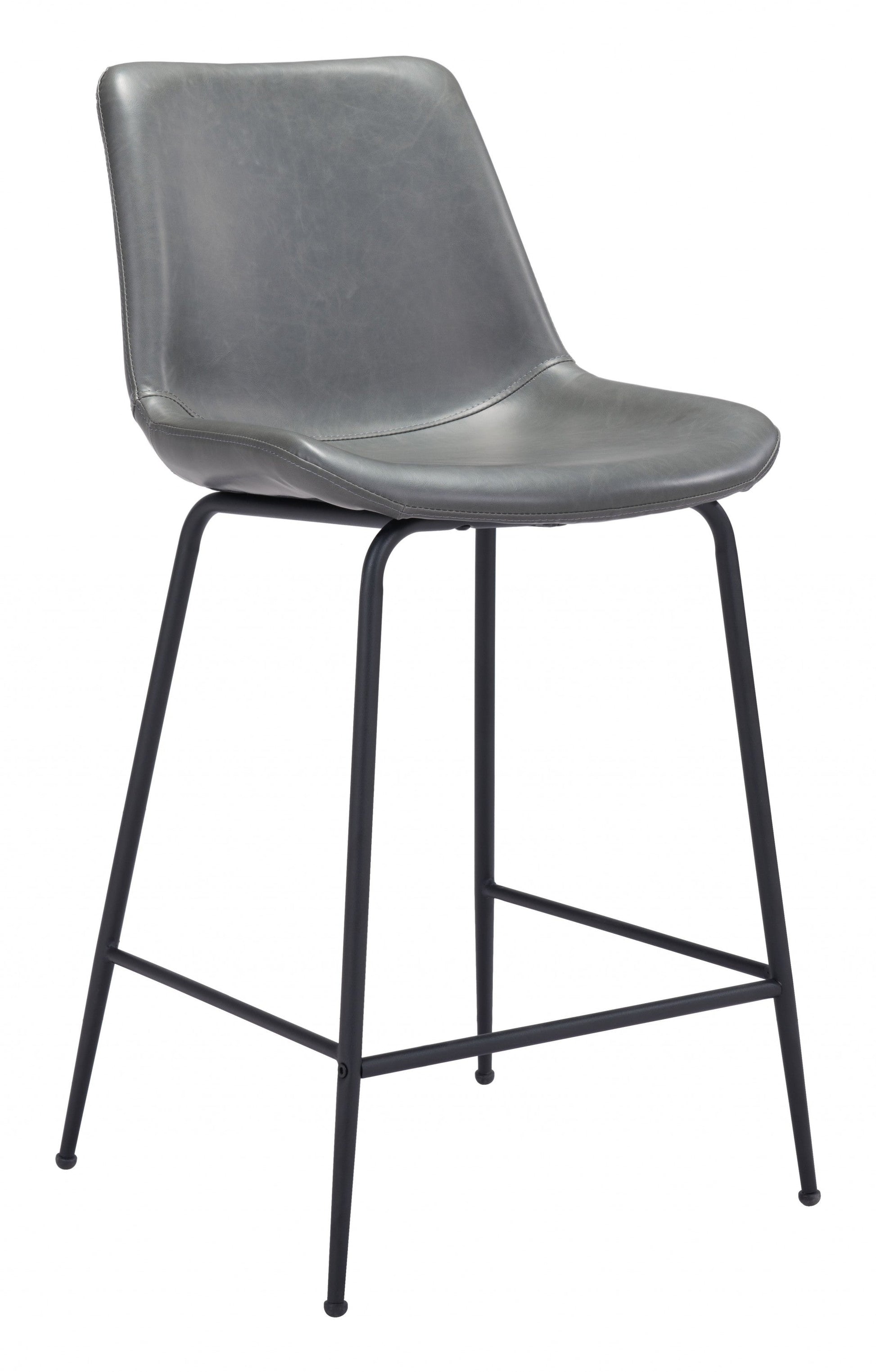 HomeRoots 26" Gray Low Back Counter Height Bar Chair With Black Steel Finish