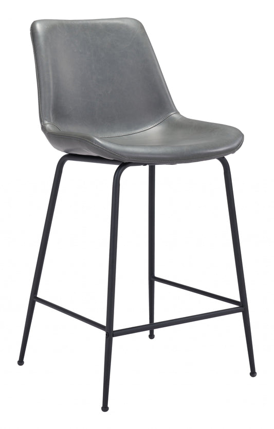 HomeRoots 26" Gray Low Back Counter Height Bar Chair With Black Steel Finish