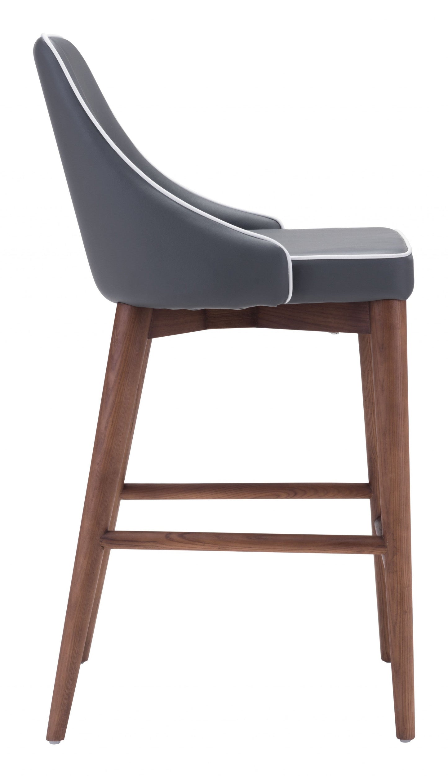 HomeRoots 26" Gray Low Back Counter Height Bar Chair With Brown Solid Wood Base