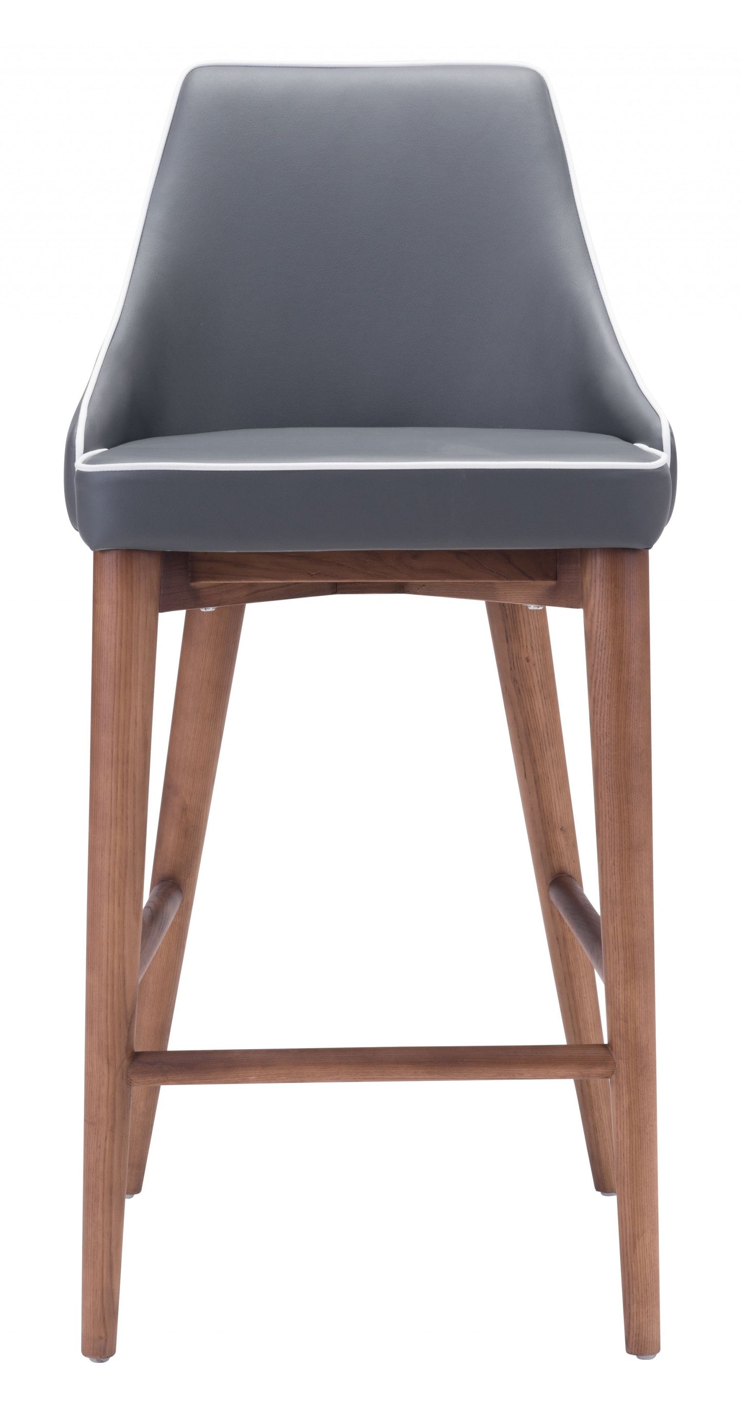 HomeRoots 26" Gray Low Back Counter Height Bar Chair With Brown Solid Wood Base