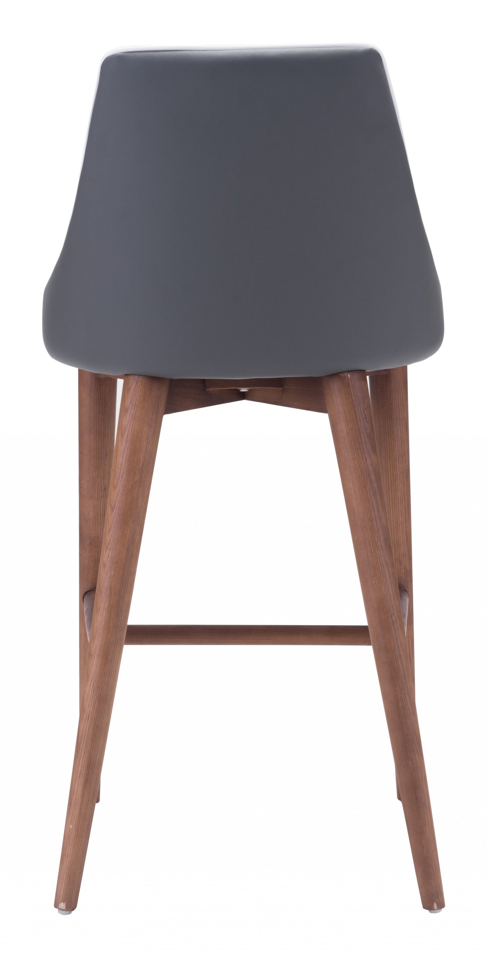 HomeRoots 26" Gray Low Back Counter Height Bar Chair With Brown Solid Wood Base