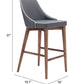 HomeRoots 26" Gray Low Back Counter Height Bar Chair With Brown Solid Wood Base