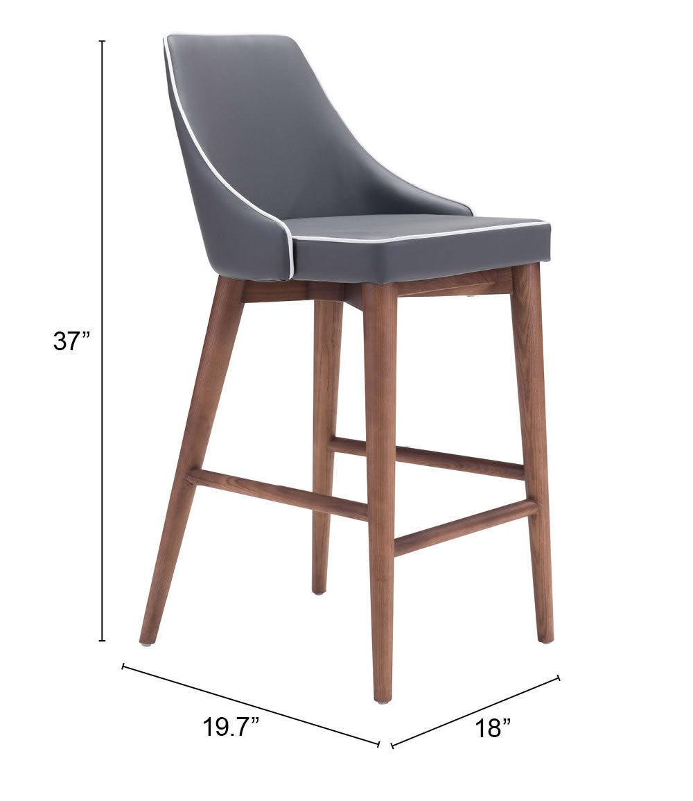 HomeRoots 26" Gray Low Back Counter Height Bar Chair With Brown Solid Wood Base