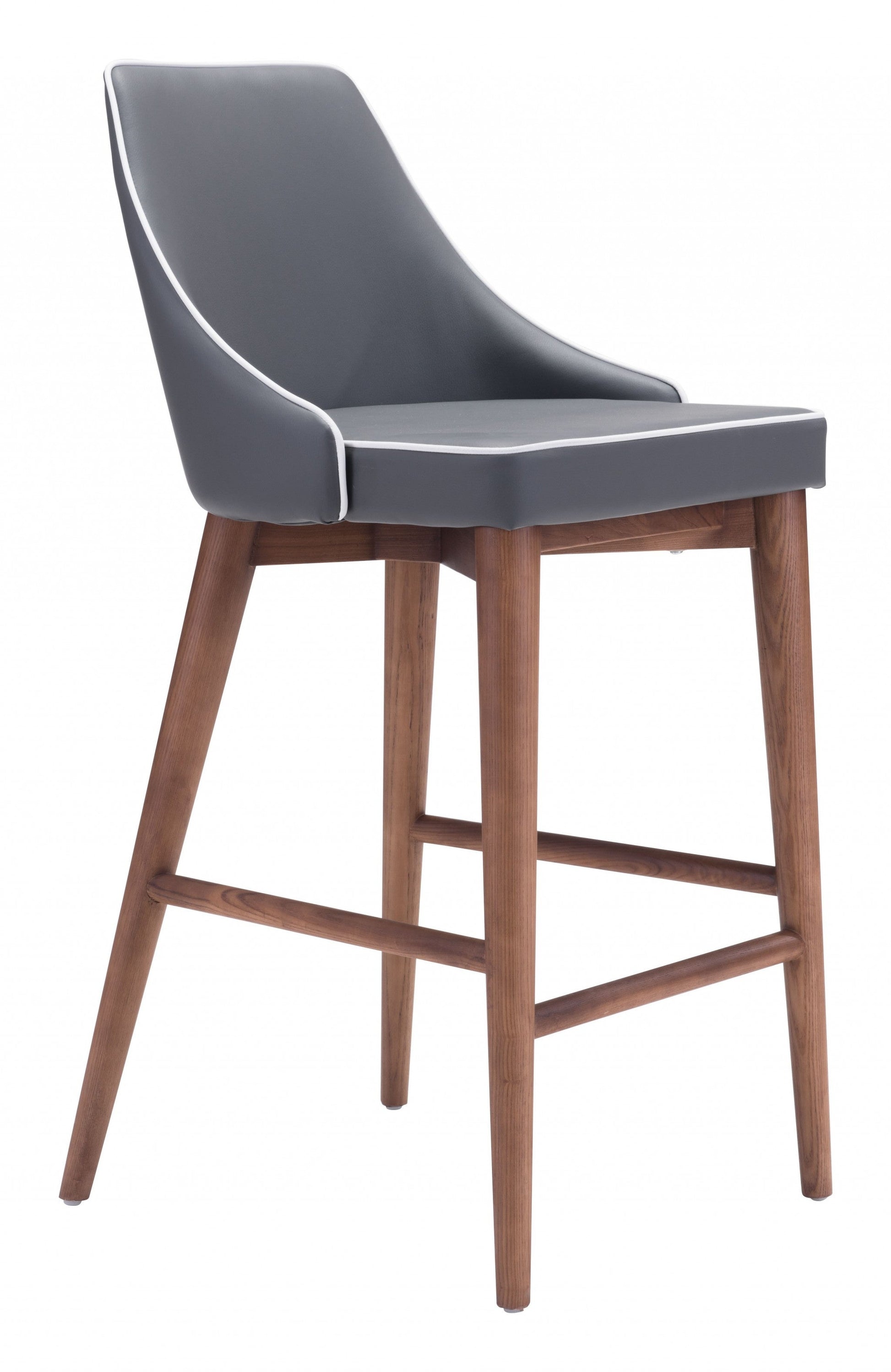 HomeRoots 26" Gray Low Back Counter Height Bar Chair With Brown Solid Wood Base