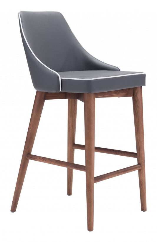 HomeRoots 26" Gray Low Back Counter Height Bar Chair With Brown Solid Wood Base