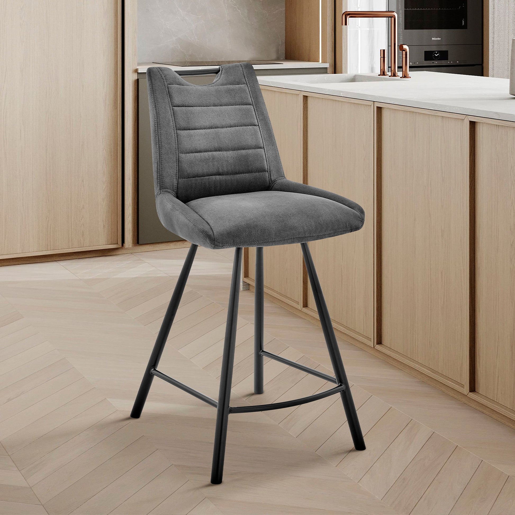 HomeRoots 26" Gray Microfiber and Black Metal Counter Stool