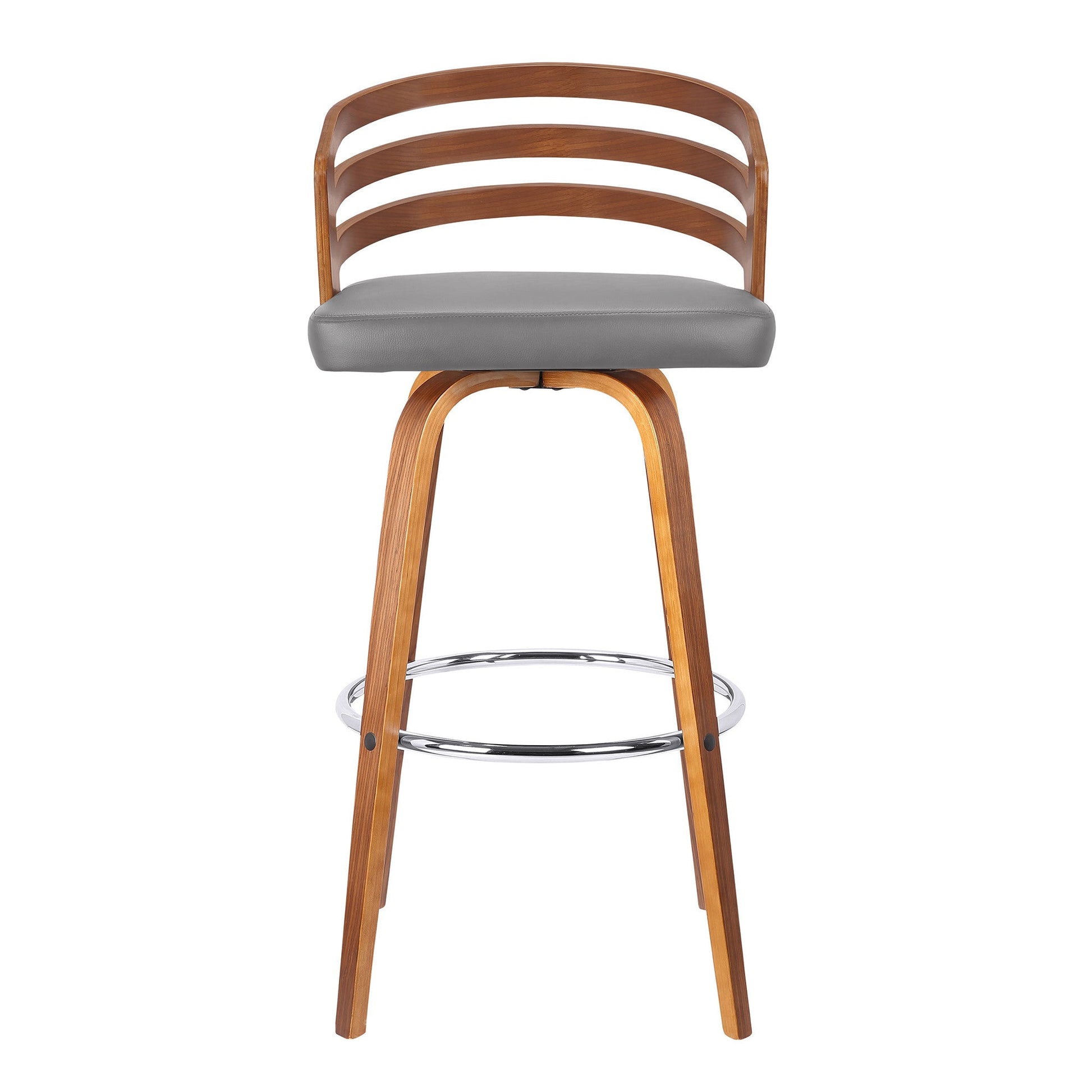 HomeRoots 26" Gray Modern Faux Leather Swivel Bar Stool