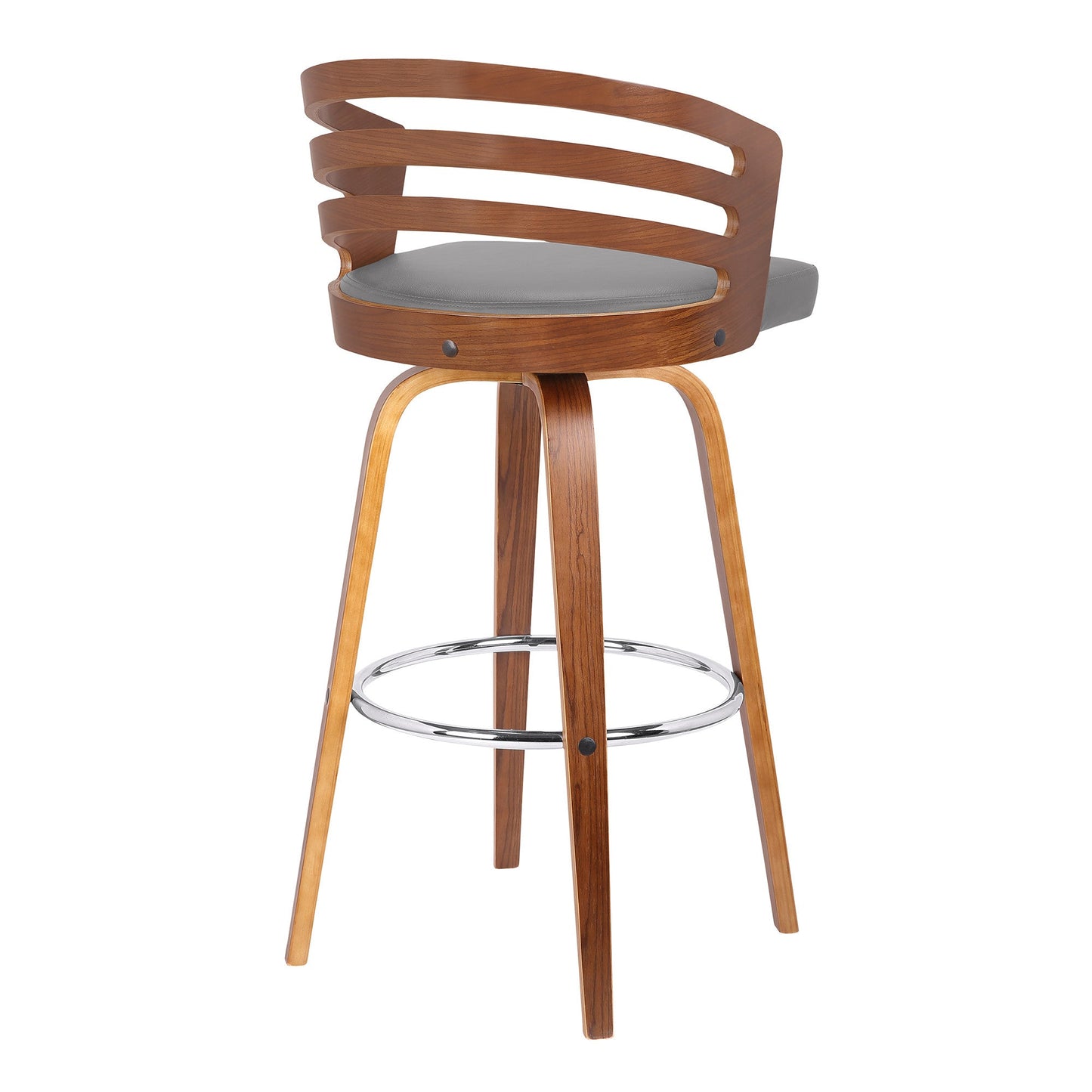 HomeRoots 26" Gray Modern Faux Leather Swivel Bar Stool