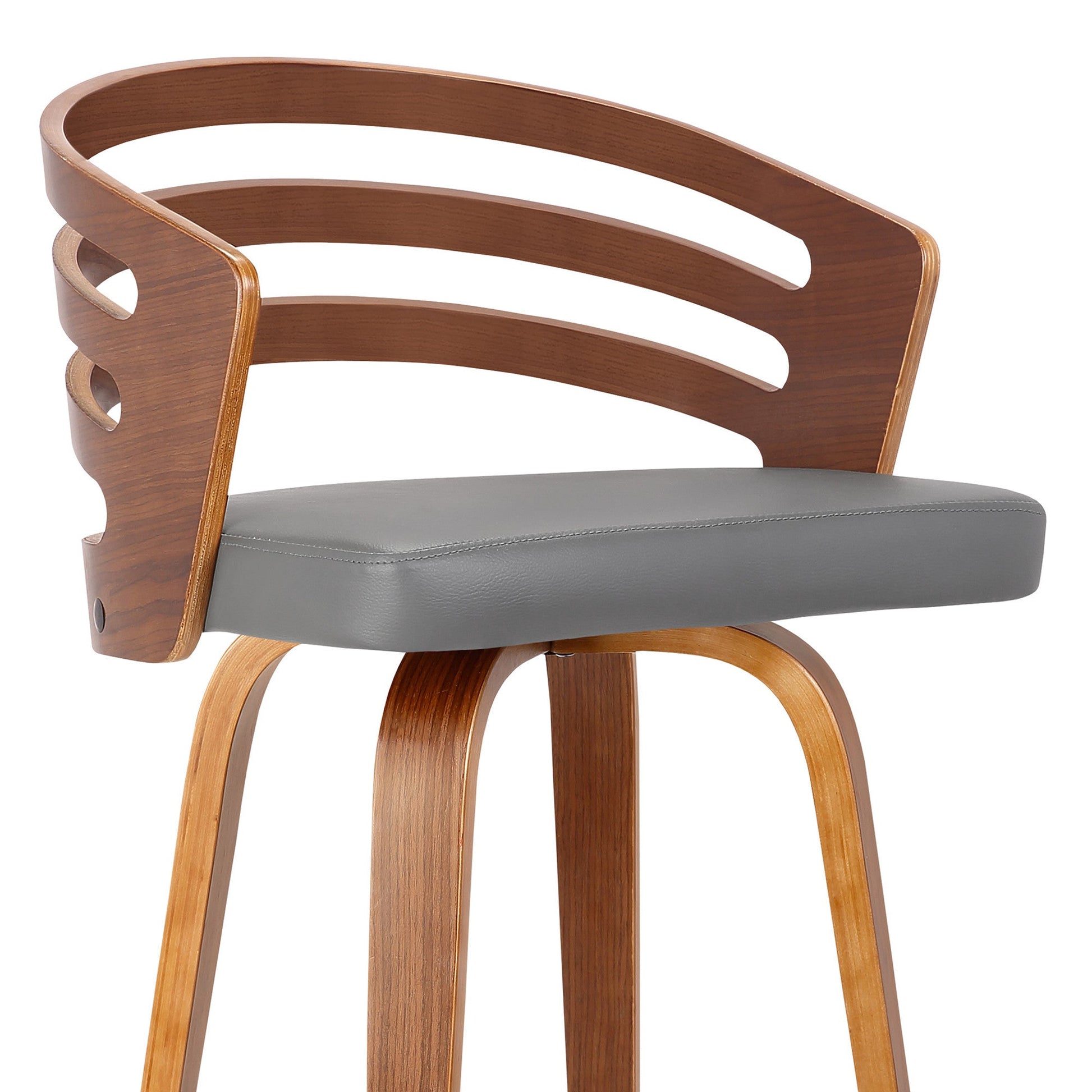 HomeRoots 26" Gray Modern Faux Leather Swivel Bar Stool