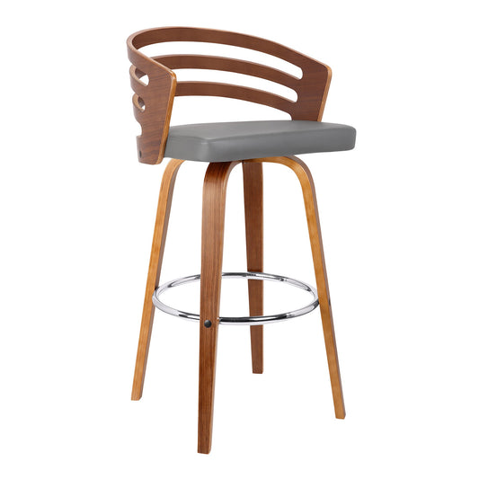 HomeRoots 26" Gray Modern Faux Leather Swivel Bar Stool