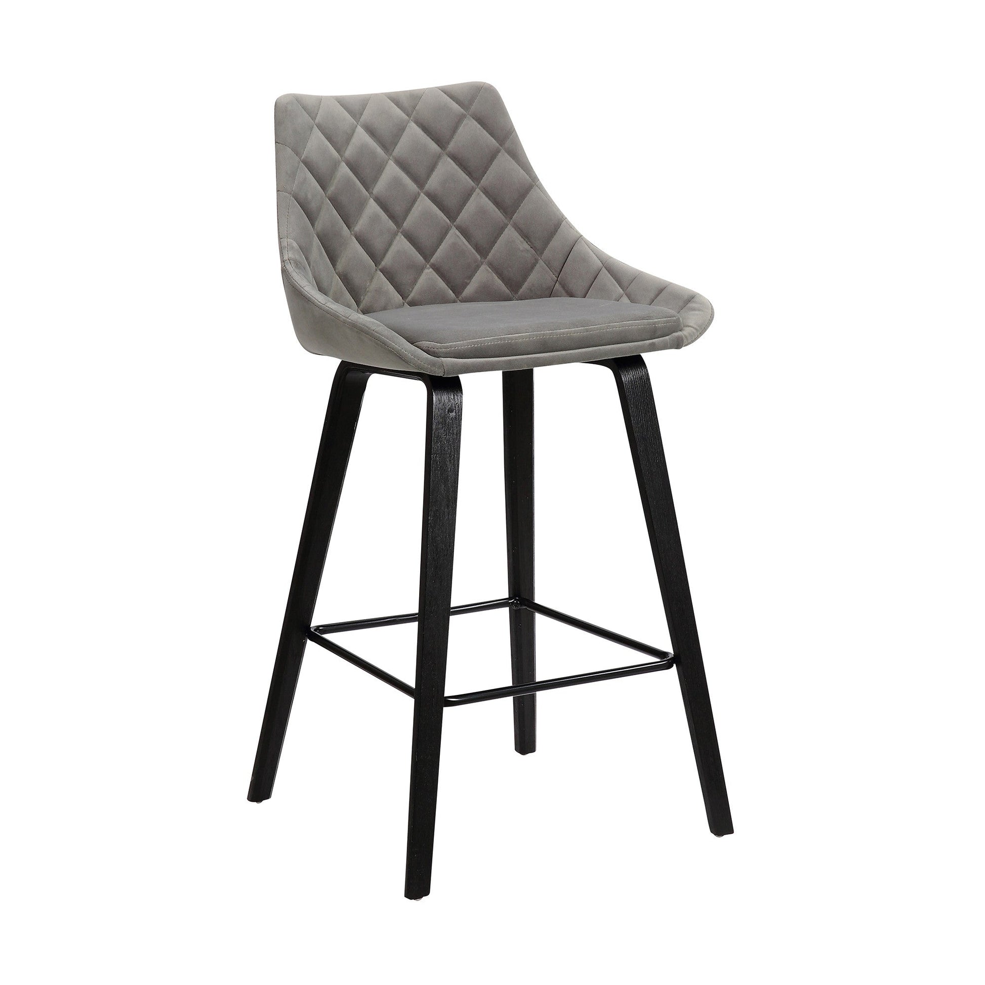 HomeRoots 26" Gray Tufted Velvet Upholstered Bar Stool