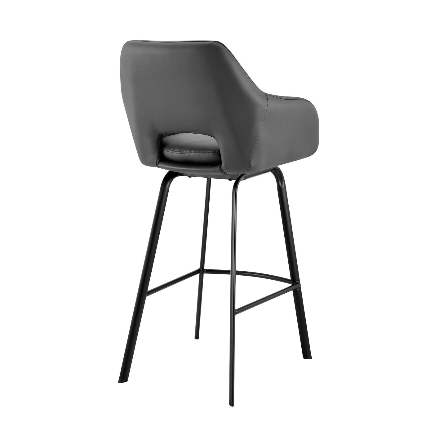 HomeRoots 26" Gray on Black Faux Leather Comfy Swivel Counter Stool