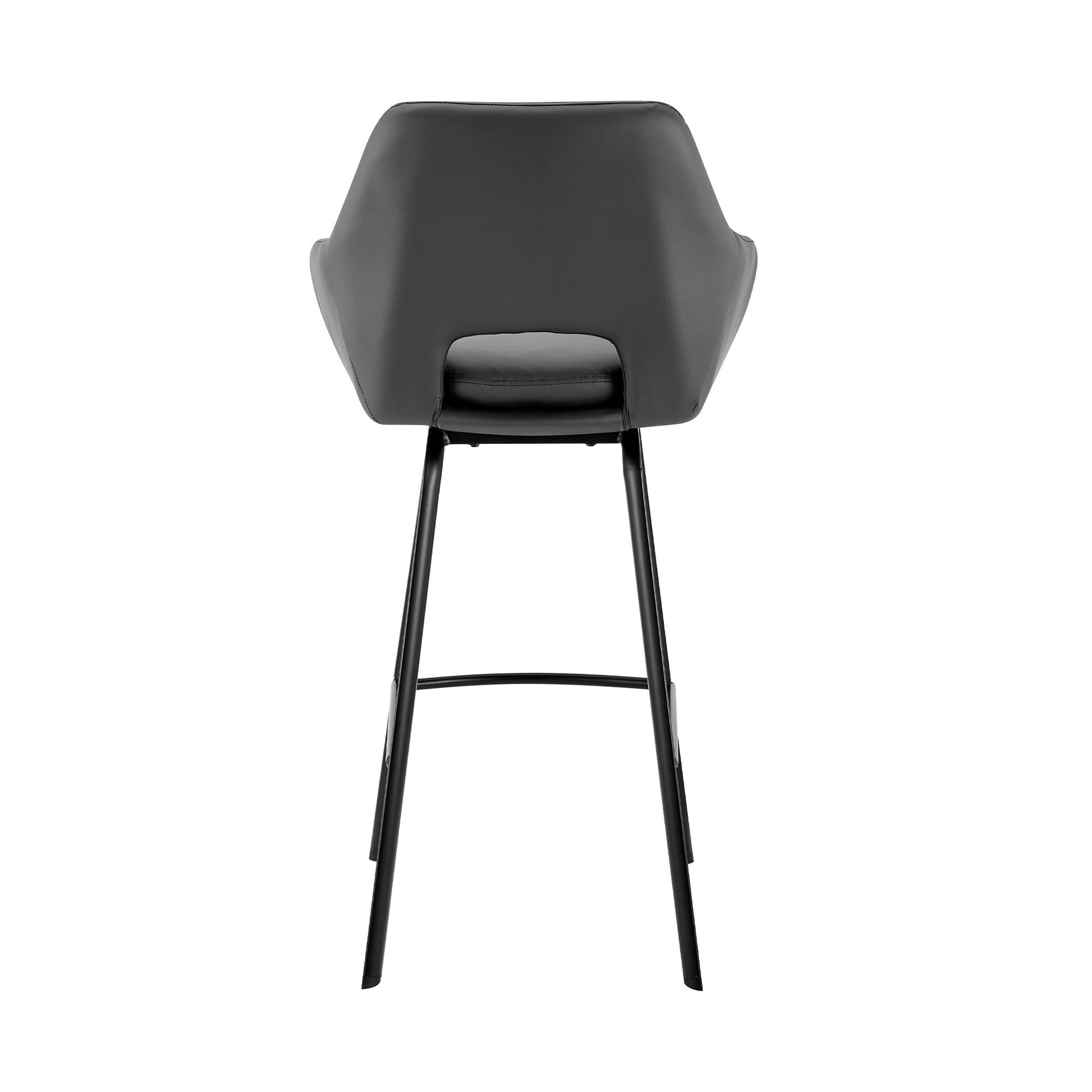 HomeRoots 26" Gray on Black Faux Leather Comfy Swivel Counter Stool