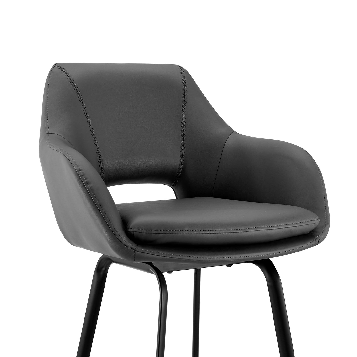 HomeRoots 26" Gray on Black Faux Leather Comfy Swivel Counter Stool