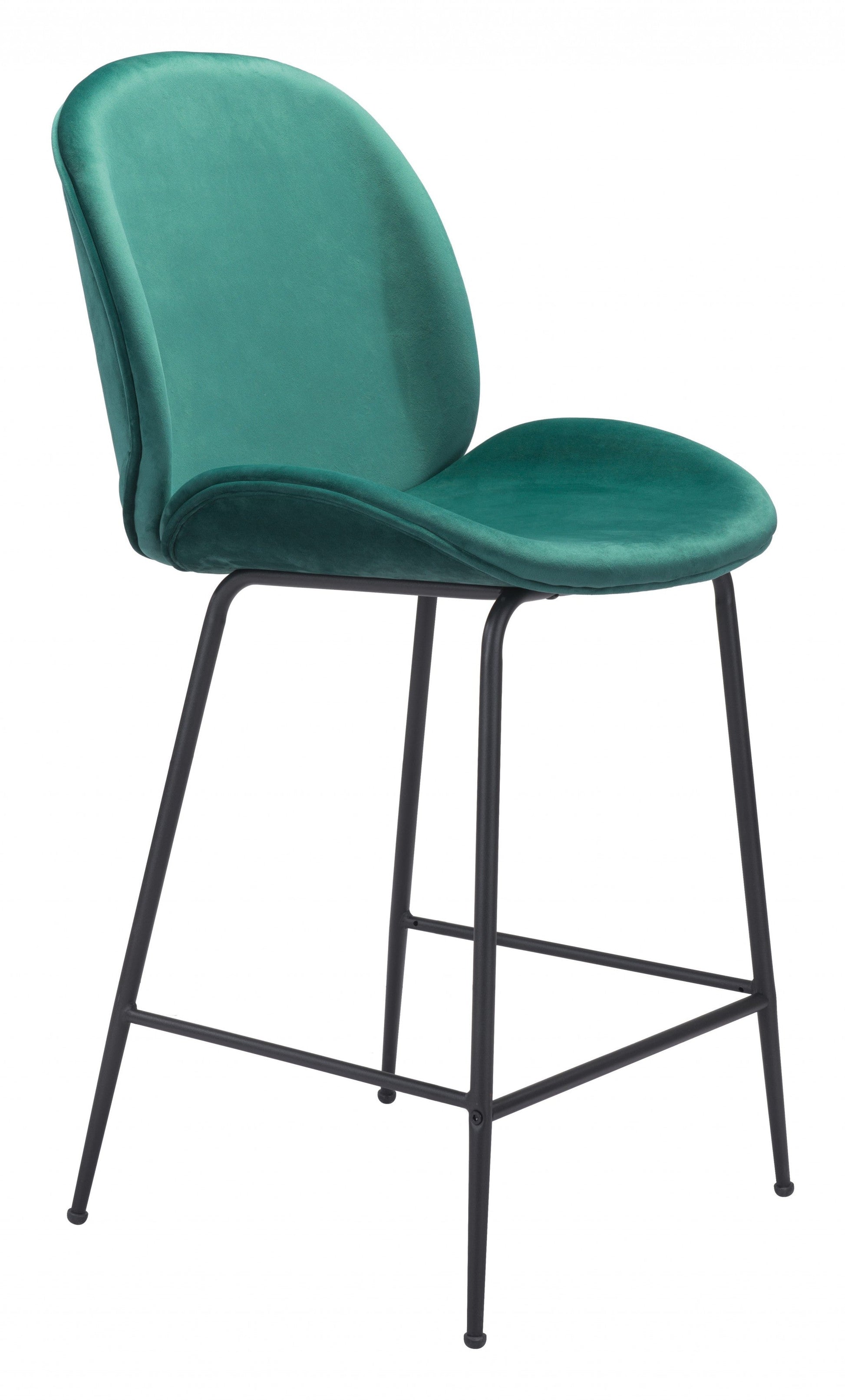 HomeRoots 26" Green Low Back Counter Height Bar Chair With Black Steel Base