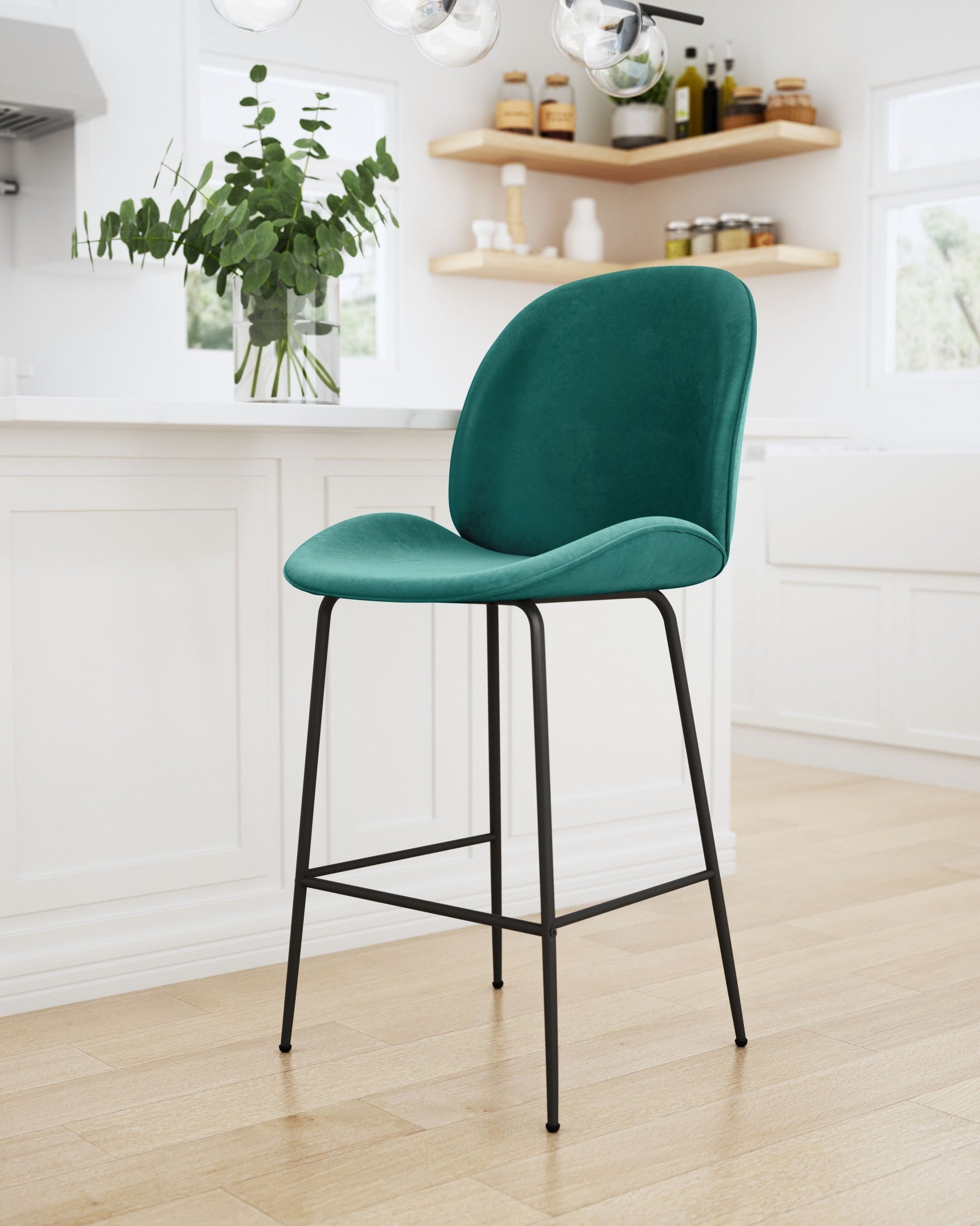 HomeRoots 26" Green Low Back Counter Height Bar Chair With Black Steel Base