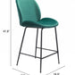 HomeRoots 26" Green Low Back Counter Height Bar Chair With Black Steel Base