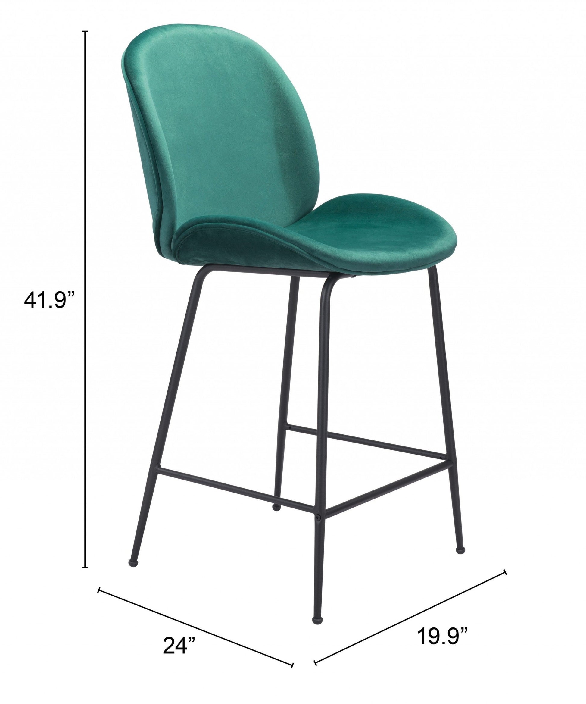 HomeRoots 26" Green Low Back Counter Height Bar Chair With Black Steel Base