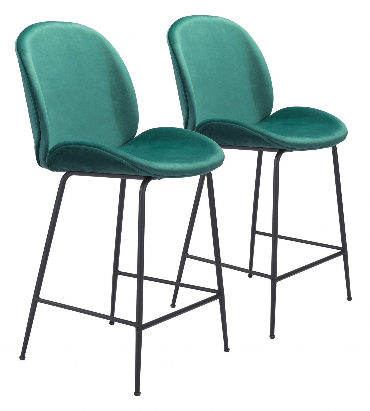 HomeRoots 26" Green Low Back Counter Height Bar Chair With Black Steel Base