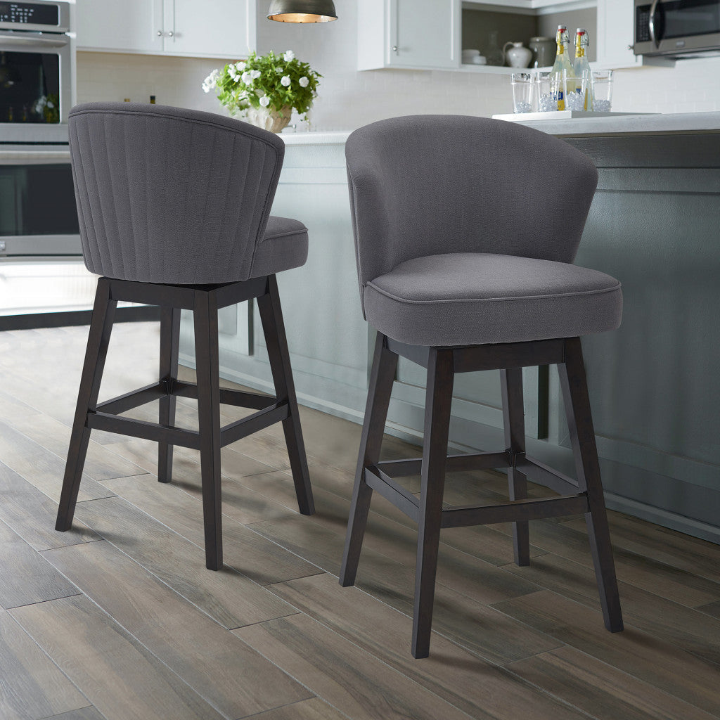 HomeRoots 26" Grey Espresso Wood Fabric Swivel Bar Stool