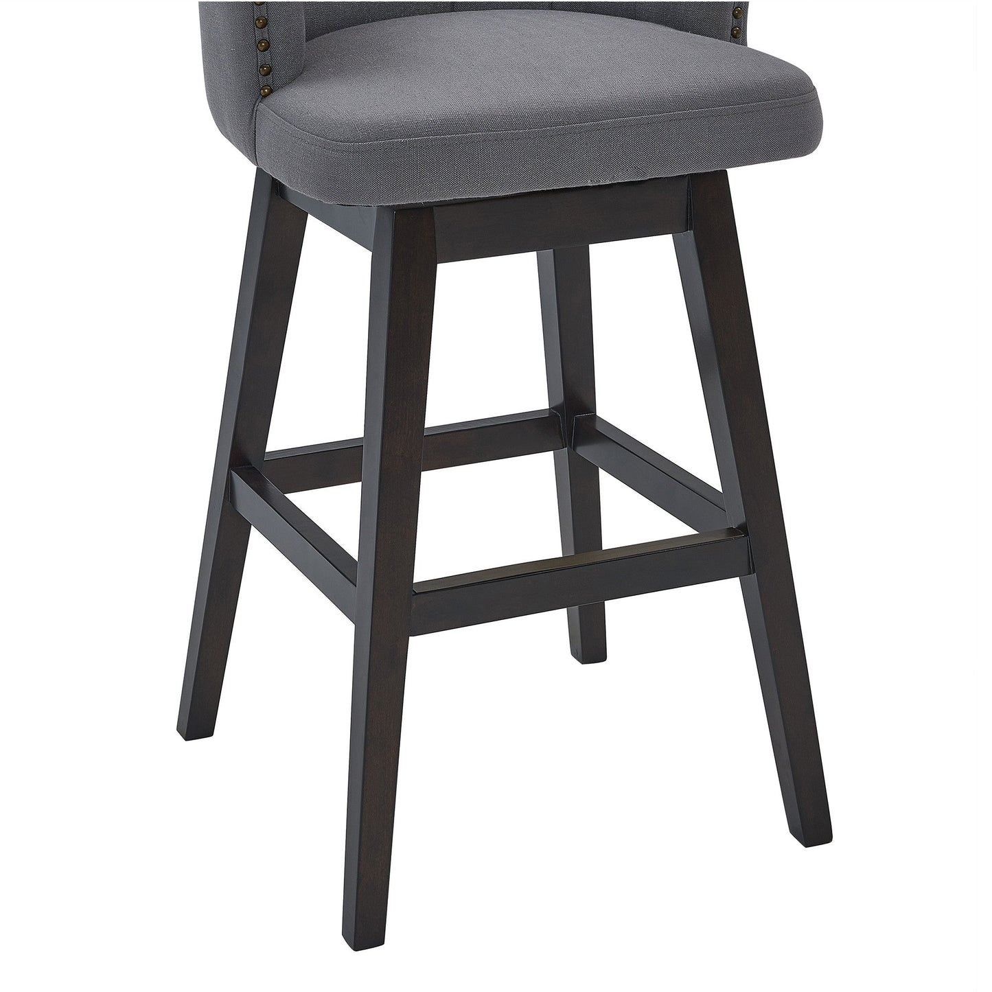 HomeRoots 26" Grey Espresso Wood Fabric Swivel Bar Stool