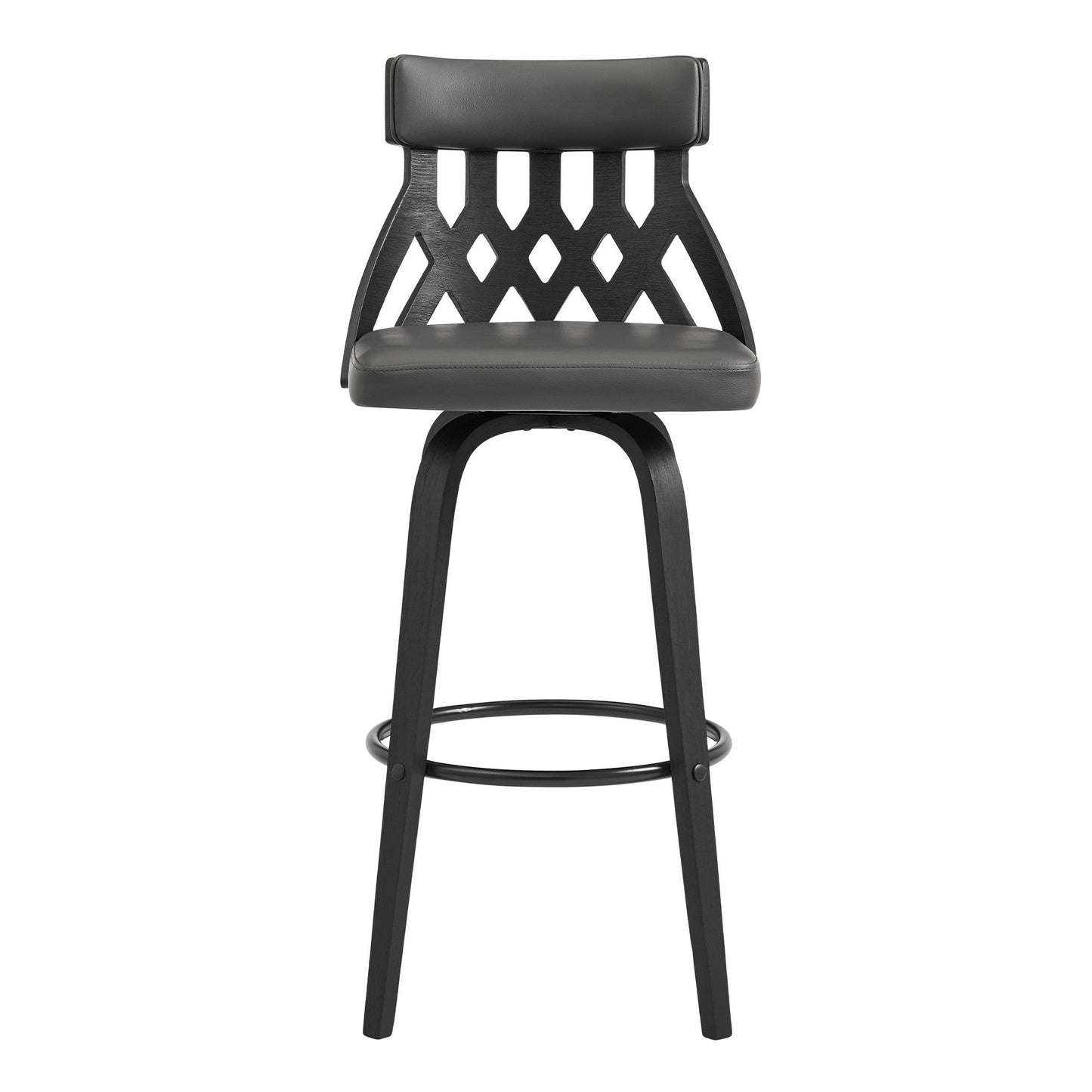 HomeRoots 26" Grey Faux Leather Curved Back Walnut Wood Swivel Bar Stool